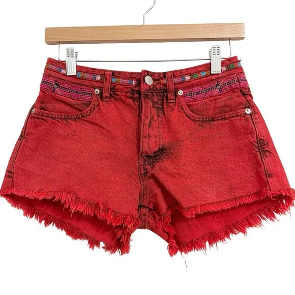 Free People Sun Break Red Denim Shorts 24 - Picture 5 of 14